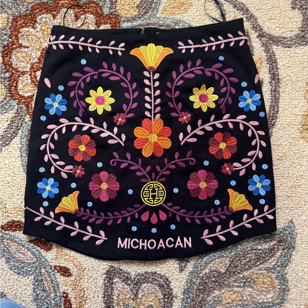 Herencia Collection Black Embroidered Skirt